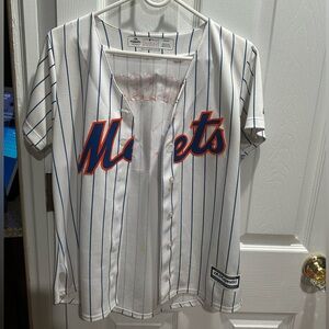 Mets Syndergaard White Jersey with Blue Stripes